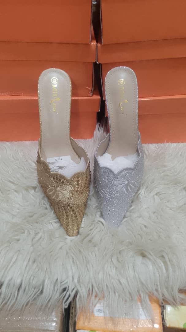 Women’s glitter pointed-toe mule heels