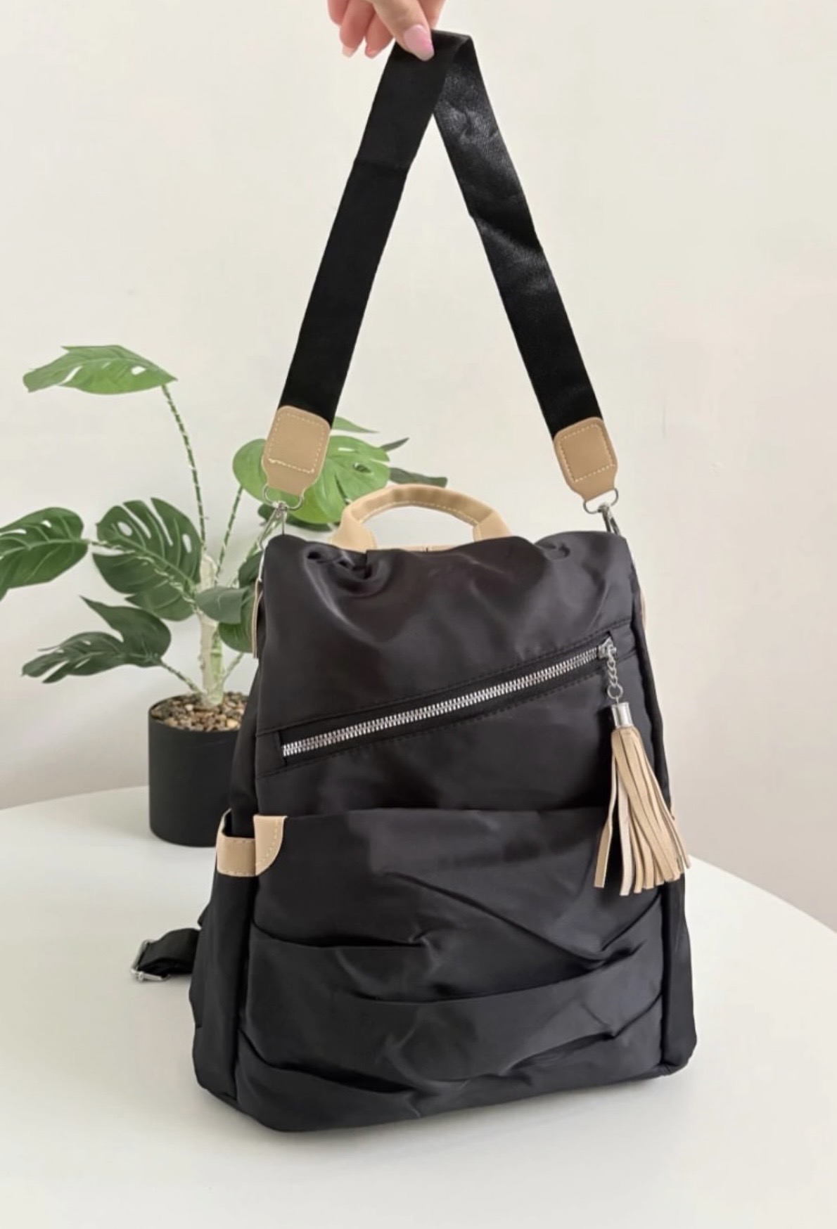 Black multi pocket casual backpack